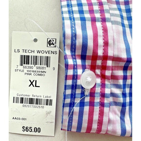 Club Room Men Malia Plaid Button Down Shirt Classic-Fit Nylon Pink Combo Size XL - Picture 4 of 6